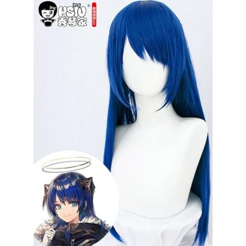 HSIU Mostima Cosplay wig,Game Arknights Wig,Ink blue long hair,Cosplay Halloween party girl wig Fiber synthetic wig