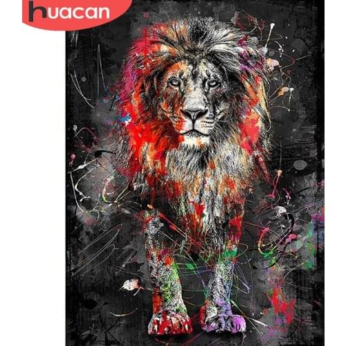 HUACAN Diamond Painting Lion Full Square/Round Diamond Mosaic Animal Wall Sticker Decoration For Home