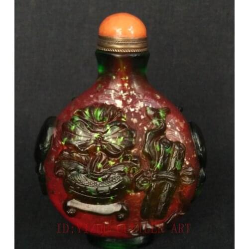 YIZHU CULTUER ART Collection China Antique Glaze Hand Carving Eight Immortals Stealth Snuff Bottle