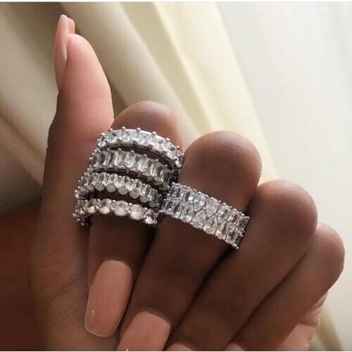 Fine Engagement Eternity Promise Ring AAAAA Zircon 925 Sterling Silver Statement Wedding Band Rings for women men Jewelry Gift