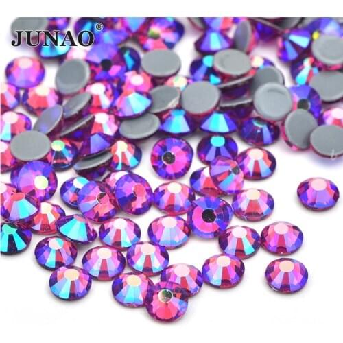 JUNAO SS6 8 10 12 16 20 30 Glitter Siam AB Hot Fixation Glass Rhinestone Flat Back Crystal Stone Hotfix Thermal Strass