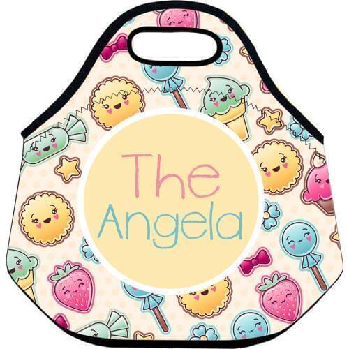 Kawaii Fruit The Angela Lunch Bags for Kids School Lunch Tote Personalized Lunch Bags Women Neoprene Soft Custom Name ANG Text