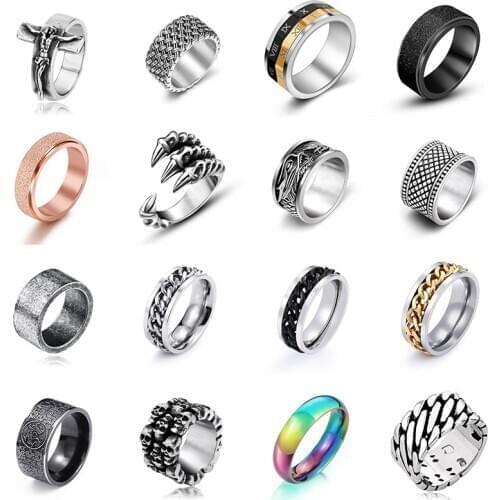 Band Gothic Titanium Black Animal Rings Punk Rock 316L Stainless Steel Finger Ring Mens Biker Male Jewelry