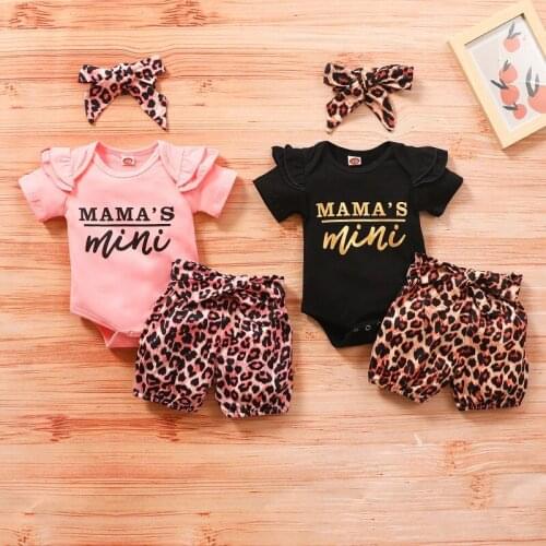 Baby baby baby summer alphabet solid color short-sleeved clothing romper + flowers leopard short pants childrens clothing