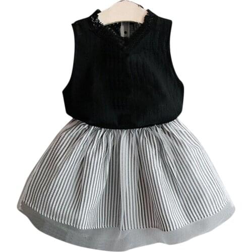 TELOTUNY kids girls clothes set summer children clothing Sleeveless Blouse + skirt fashion a802 07