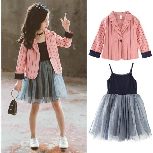 Girls Clothing Set Autumn Teenage Girls Striped Suit Jackets +Dress School Tracksuit Girls Clothes Children Clothes 4-13 Years