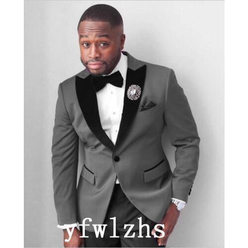 Handsome Groomsmen Peak Lapel Groom Tuxedos Mens Wedding Dress Man Jacket Blazer Prom Dinner (Jacket+Pants+Tie) K87