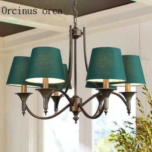 Wrought Iron Chandelier Mediterranean style living room dining room lamp bedroom green creative European style rural minimalist