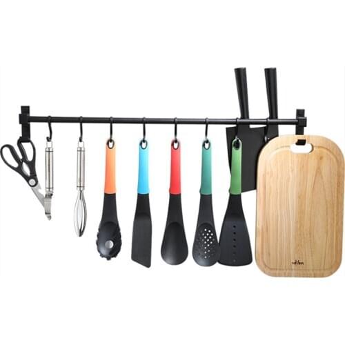 Matt Black Kitchen Hook Rack Pantry Bar Kitchen Shelf American Style Space Aluminum Frame Kitchenware Utensil Tool Storage Rack