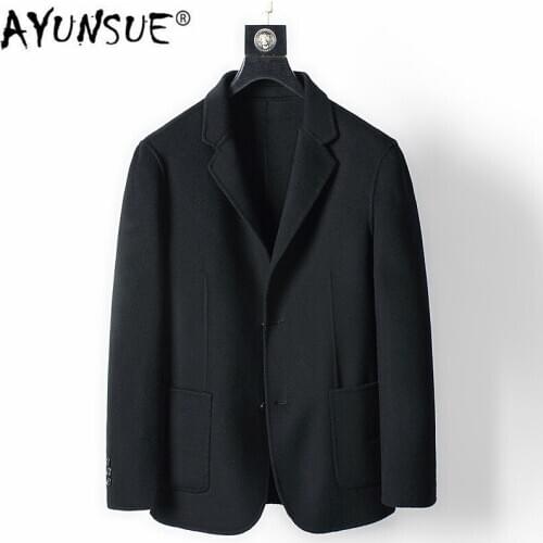 AYUNSUE Mens Wool Coat Spring Autumn Black Double-sided Woolen Jacket Men Overcoat 2020 Casaco Masculino MC18D337 KJ4291