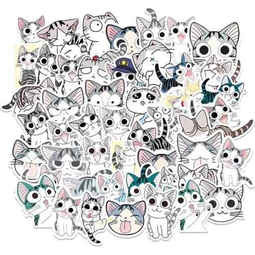 2021 new cartoon private house cat sticker creative cheese cat graffiti decoration suitcase guitar waterproof sticker wholesale