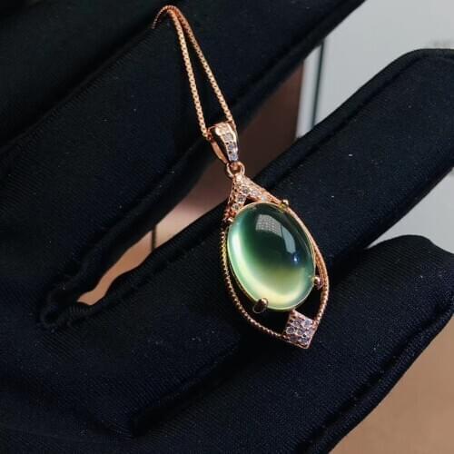 Natural and Real Natural And Real Prehnite Necklace 925 sterling silver Fine jewelry Prehnite Pendant