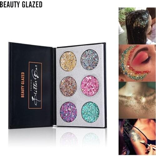 Beauty Glazed Brand 6 Colors Pressed Glitter Bar Makeup Eyeshadow Palette Diamond Glitter Matte Shimmer bling Palette Maquiagem