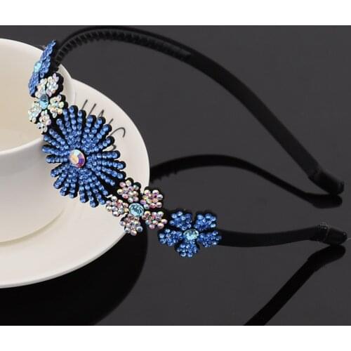 Retro Flower Inlaid Rhinestones Headwear Crystal Hair Band for Women Girl Handmade Hair Hoop Accessories Wholesale On Behalf Of