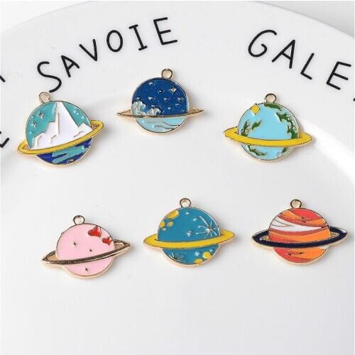 10Pcs 2.2*2.7cm Trendy Metal Drop Oil Planet Pendant Charms For DIY Making Necklace Earrings Jewelry Accessories