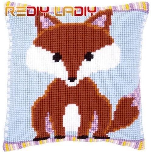 DIY Cross Stitch Cushion Cover Cartoon Little Fox Pillow Chunky Cross-Stitch Cushion 100% Acrylic Yarn Pillow Case Arts & Crafts