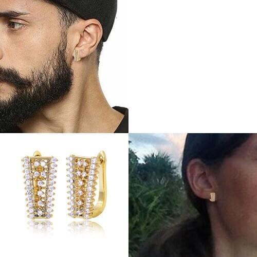1 Pair Gold Silver Color Huggies Earrings For Men Women Hip Hop CZ Crystal Luxury Coupe Hoop Earring Fashion Jewelry Gifts