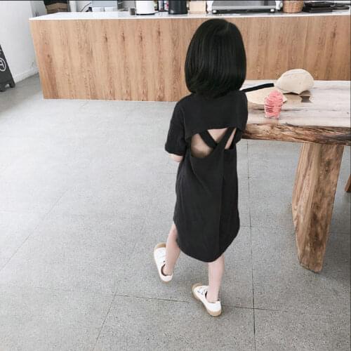 Girls Skirt Front Short Long Back Backless T-shirt Dress Summer New Childrens Clothing