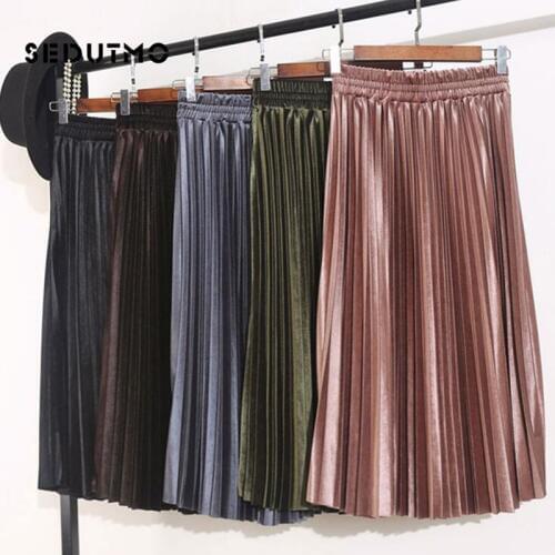 SEDUTMO Spring Pleated Skirts Women High Wiat Velvet Tutu Skirt Spring Midi Black Vintage Black Corduroy Skirt ED672