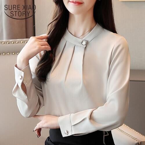 2021 Korean New Solid Elegant Spring Shirts Female Long Sleeve Chiffon Women Tops and Blouses Female Ladies Shirts 8363 50