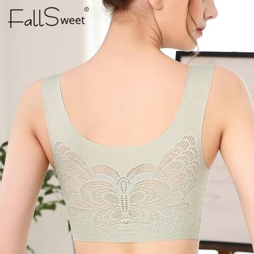 FallSweet Wireless Bras for Women Seamless Plus Size Lingerie Active Bra with Pads Lace Beauty Back Bralette Sports Bra M to 7XL