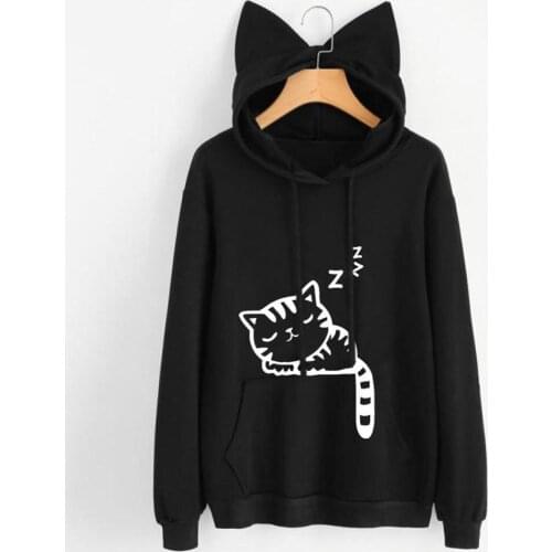 Women Fashion Cute Cat Ear Hoodie Elegant Kpop Harajuku Hooded Sweatshirt Cartoon Animals Coat streetwear moletom feminino