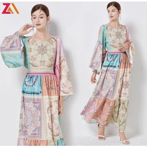 ZALady designer vintage Totem printed maxi dress elegant long sleeve autumn retro loose chic on holiday party boho women dresses