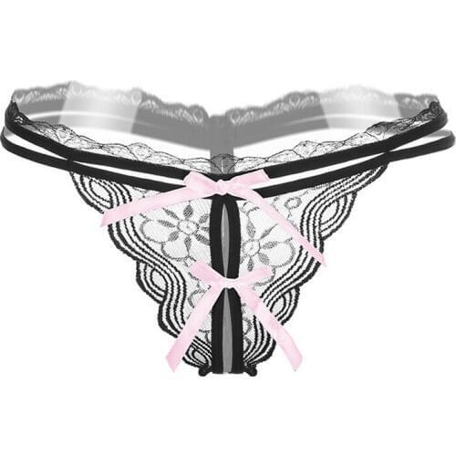 Women Sexy Lingerie erotic panties open crotch Porn Lace transparent underwear crotchless couple sex g-string thong cute bow