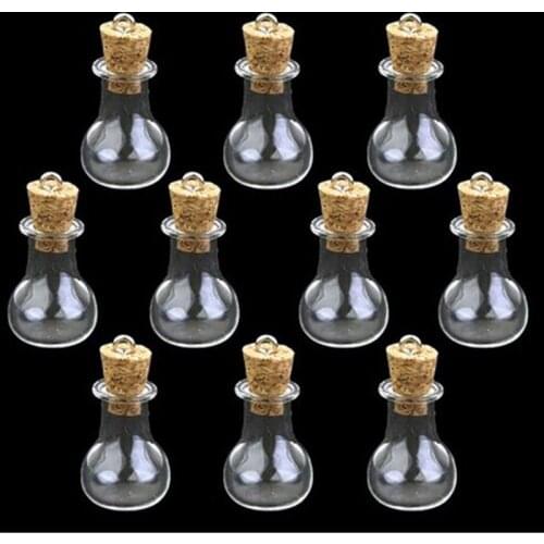 10pcs Flat Base Mini Wish Note Craft Glass Bottles Jars with Cork (Transparent)