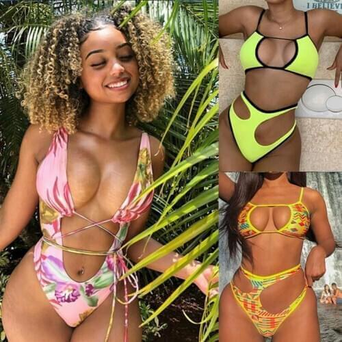 2020 Sexy Swimsuit Hollow Out Bathing Suit Bikini High Cut Thong One Piece Swimwear Women Biquini Push Up Monokini irregular