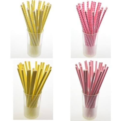 25pcs/lot Mixed Pink Yellow Square Paper Drinking Straws Disposable Straws Party Wedding Decoration Paper Straws Xmas