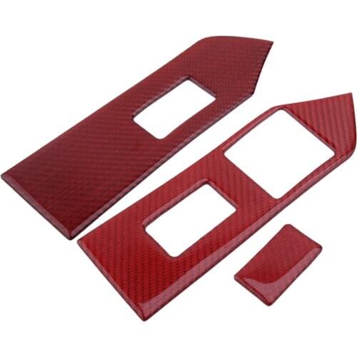 3pcs Carbon Fiber Red Car Door Window Armrest Lift Switch Button Panel Cover Trim Fit for Ford Mustang 2009 2010 2011 2012 2013
