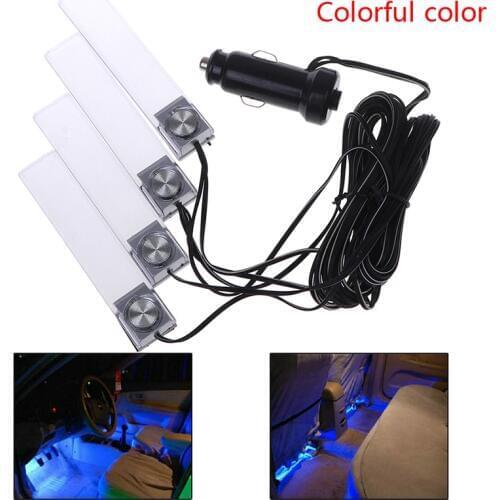 4 Pcs/set 12V LED Light Glow Lamp Car Interior Decoration Atmosphere Lights Colorful Lamp Foot Lamps Universal