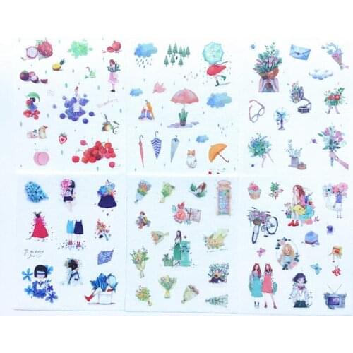 6 pcs/pack Flower Girls Mood Decorative Stickers Scrapbooking Stick Label Diary Stationery Album Stickers