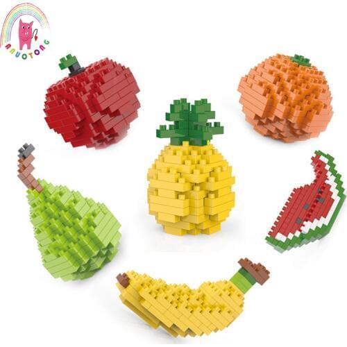 7 kinds of fruit small diamond blocks assembled blocks Model DIY Toy fruit Building blocks Childrens toy gifts