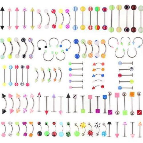 105pcs Mix Designs Acrylic Piercing Tongue Stud Trendy Ear Plugs Fake Septum Eyebrow Navel Belly Lip Nose Piercing Body Jewelry