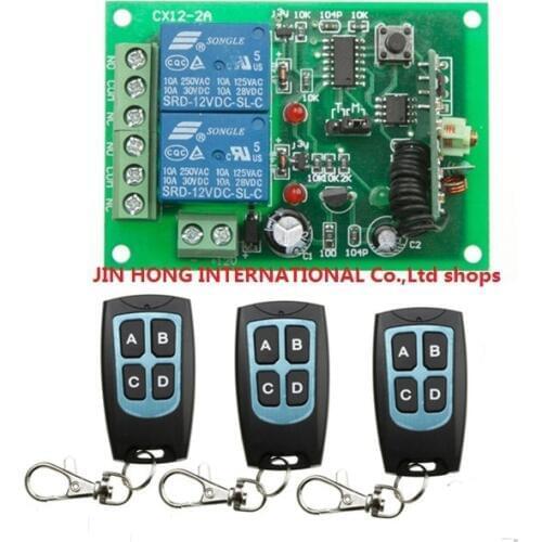Free Shipping 2016 New DC 12V 2CH RF Wireless Remote Control Switch System Transmitter &3 + Receiver &1 for 315 /433 MHZ