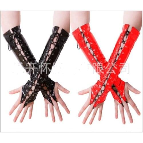 Free shipping Halloween Sexy Winter Warm Fashion Gloves Womens Adult Wet Look Latex PVC Leather Fetish Costume Accessory