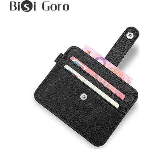 BISI GORO Genuine Leather Ultra-thin Mini Wallet For Card Holder First Layer Leather Multi-card Position Purse Bank Card Holder
