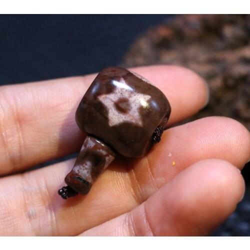 Big Treasure Talisman Tibetan old Agate FULL Cinnabar Dots Sun&Moon&Star 3 Hole Live Head Dzi bead 4A Timestown