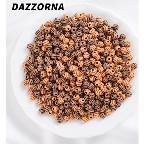 50Pcs/Lot Natural Round Wood Color Acrylic Wooden Beads Charm 3 Color Stripe Bead For Jewelry Making DIY Bracelet Accessories