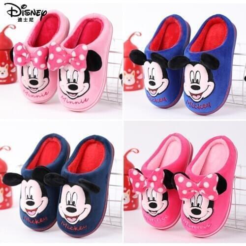 Disney children cotton slippers winter indoor boys non-slip kids Mickey mouse warm home slippers girls