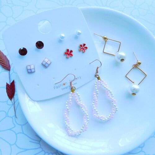 Elegant Womens Handmade Dangle Earrings Korean Geometric Crystal Flower Stud Earrings Set for Female Women 2021 Trend Jewelry