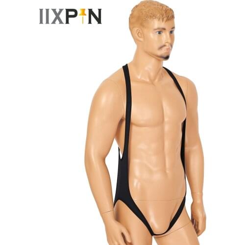 Erotic Men One-piece Crotchless Leotard Lingerie Body Chest Harness Elastic Wide Straps Mankini Jockstrap Gay Underwear Bodysuit