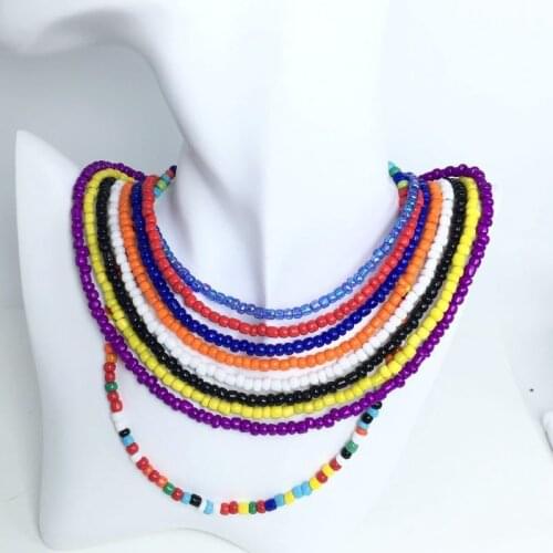 European and American fashion jewelry with colorful rice beads bohemian clavicle chain necklace for women birthday party gifts