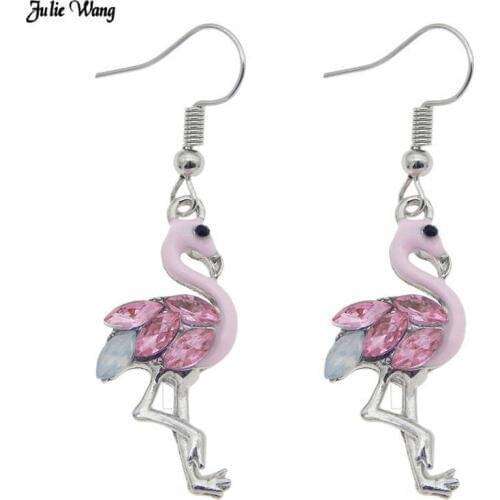 Julie Wang 1 pair Flamingo Earrings Pink Personality Dangle Eardrop Women Fashion Party Wedding Accessory