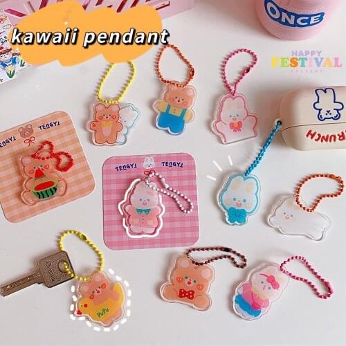 Kawaii Acrylic Rabbit Bear Keychain Pendant For Card Holder Decoration Cute Gift Girl Bags Accessorry