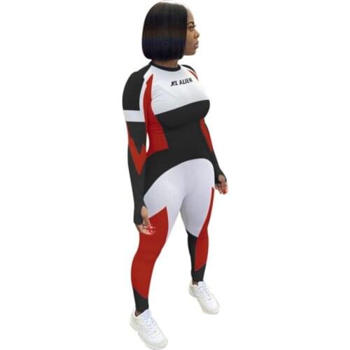 Fitness Tracksuit Jumpsuit For Women Casual Full Sleeve O Neck Bodycon Rompers Fashion New Colors Patchwork Lounge Wear Jumpsuit