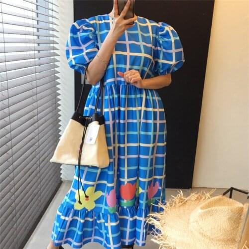 Korea Childlike Color Contrast Long Age-reducing Dress