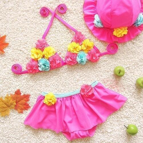 Swimsuits For Kids Girls Swim Hand Flower Girl Bikini Swimwear Two Pieces For Beach Mermaid Tail For Swimming For Children Cap